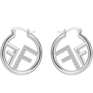 Designer inspired crystal double F hoop earrings. New